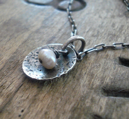 Overcast Necklace - Handmade. Pearls. Hammered, textured, oxidized sterling silver