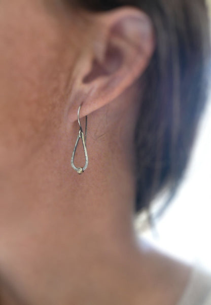 Cosset Earrings - Handmade. Brass. Oxidized, Hammered Sterling Silver Dangle Earrings