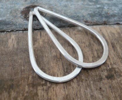 Large Handforged Sterling Silver Tear Drops - Handmade. Hand forged. 27mm. 1 pair