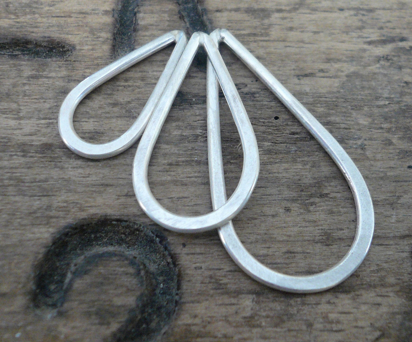 Small Hammered Handforged Sterling Silver Tear Drops - Handmade. Hand forged. 17mm. 1 pair