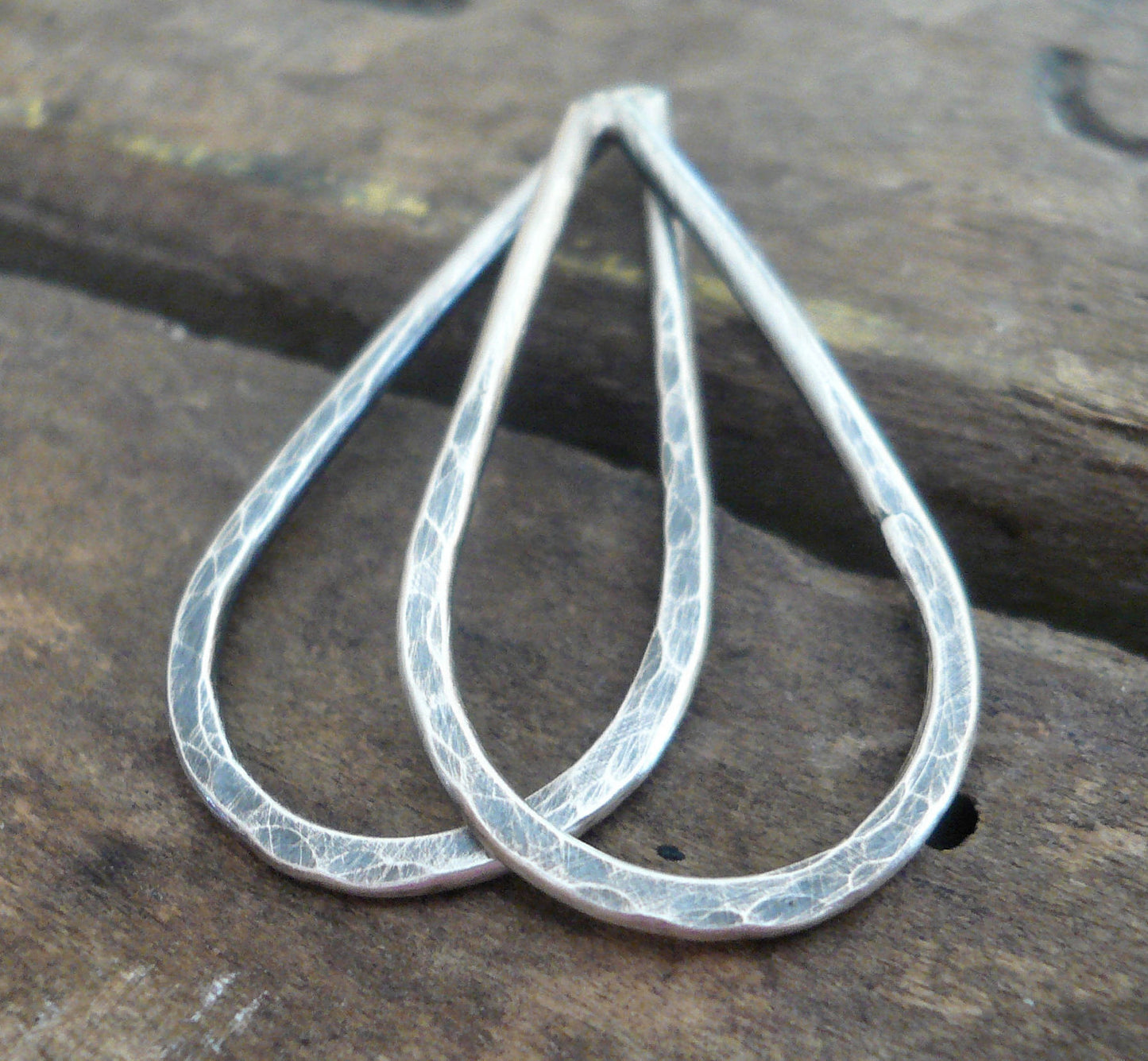 Large Hammered Oxidized Sterling Silver Tear Drops - Handmade. Hand forged. 27mm. 1 pair