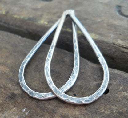 Large Hammered Oxidized Sterling Silver Tear Drops - Handmade. Hand forged. 27mm. 1 pair