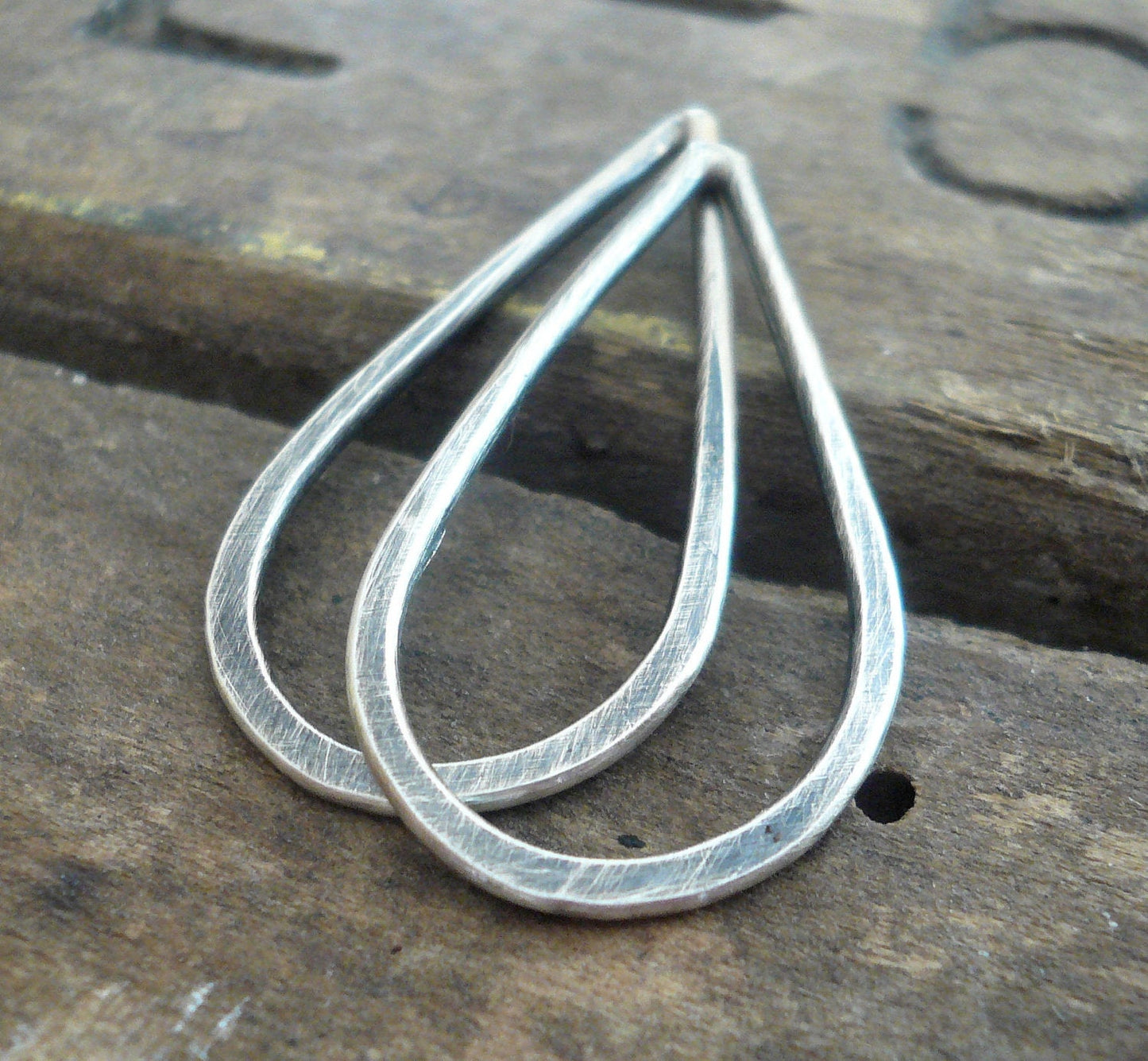 Large Handforged Oxidized Sterling Silver Tear Drops - Handmade. Hand forged. 27mm. 1 pair