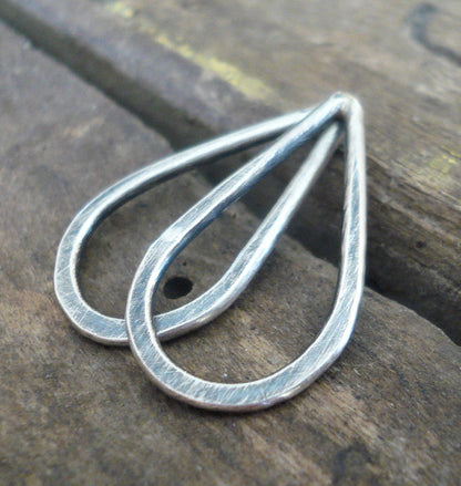 Medium Oxidized Sterling Silver Tear Drops - Handmade. Hand forged. 22mm. 1 pair