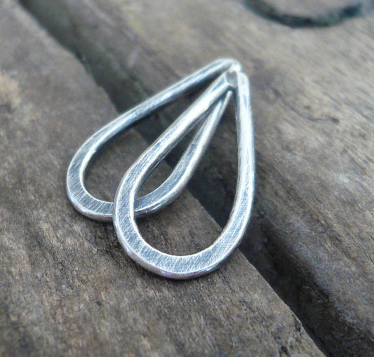 Small Handforged Oxidized Sterling Silver Tear Drops - Handmade. Hand forged. 17mm. 1 pair