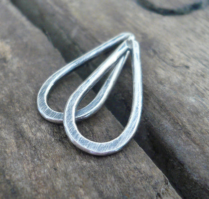 Small Handforged Oxidized Sterling Silver Tear Drops - Handmade. Hand forged. 17mm. 1 pair