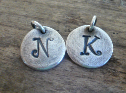 Hammered Initial Pendant Upper Case- Handmade. Personalized. Oxidized Fine Silver