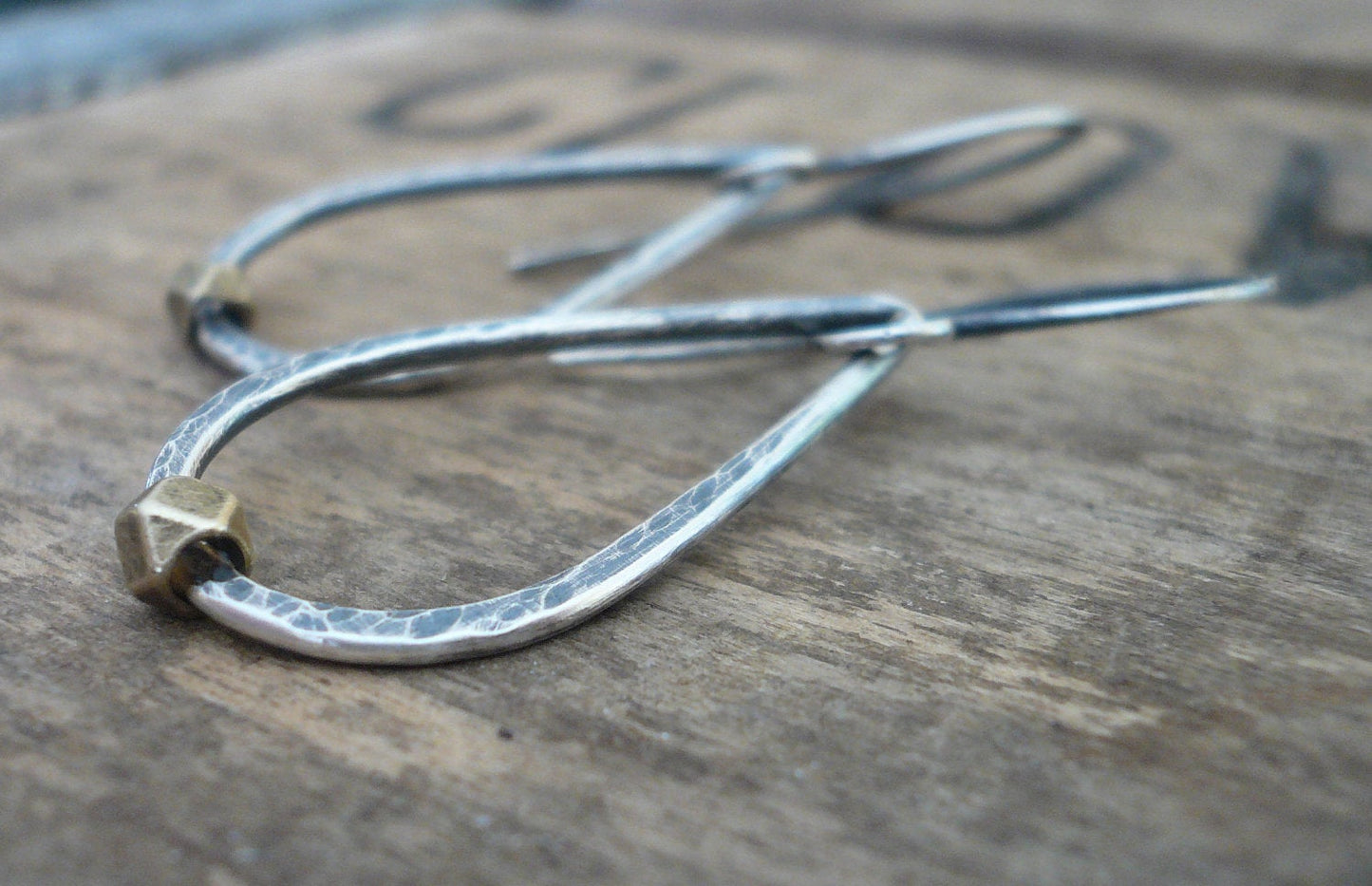 Large Cosset Earrings - Handmade. Brass. Oxidized, Hammered Sterling Silver