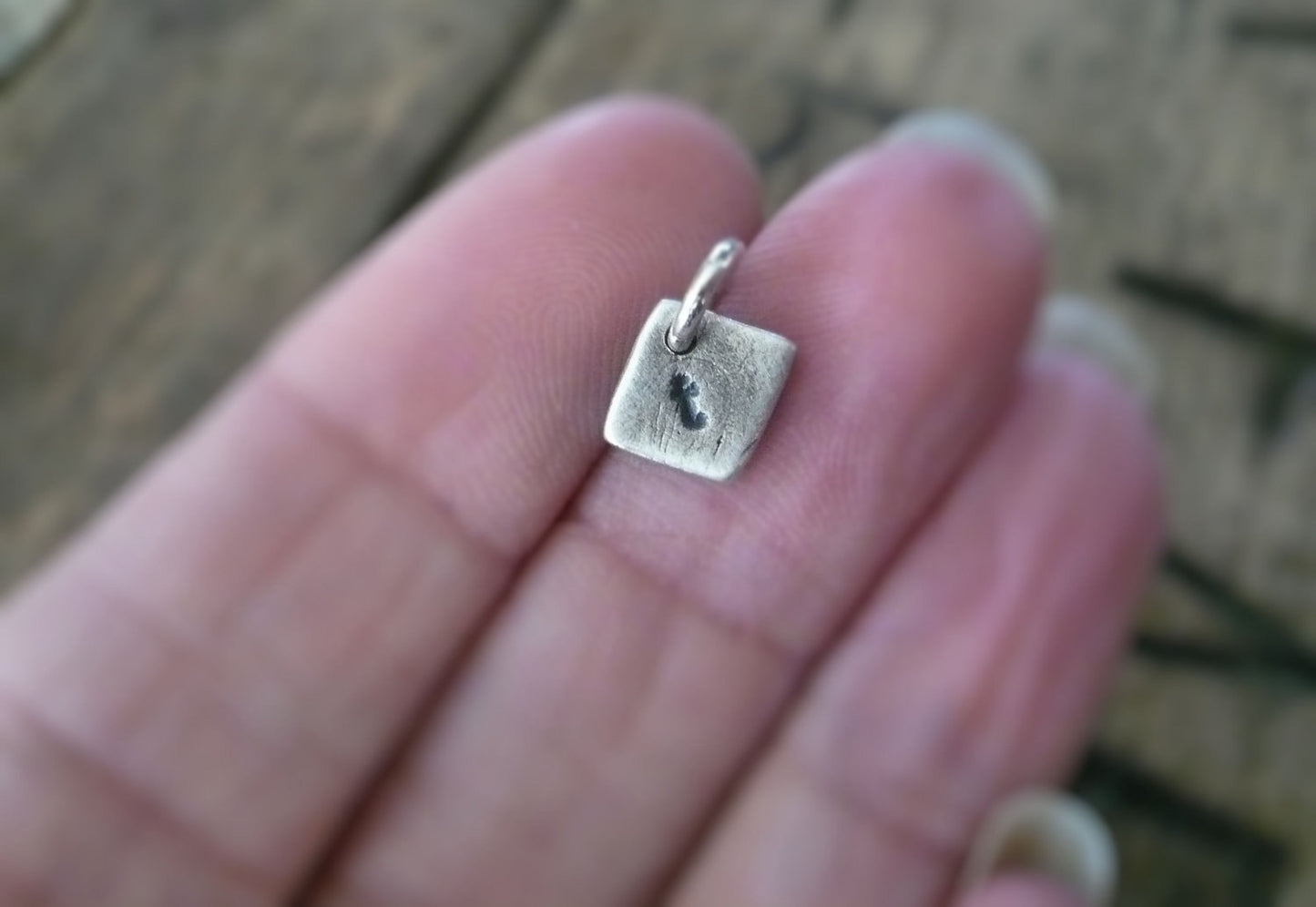 Tiny Diamond Initial Pendants- Handmade. Personalized. Oxidized Fine Silver