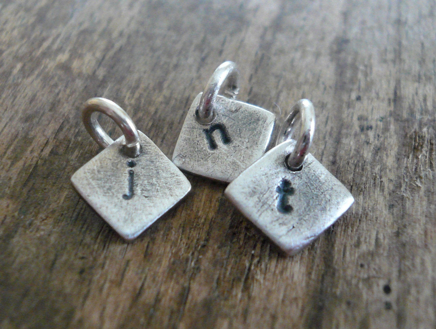 Tiny Diamond Initial Pendants- Handmade. Personalized. Oxidized Fine Silver