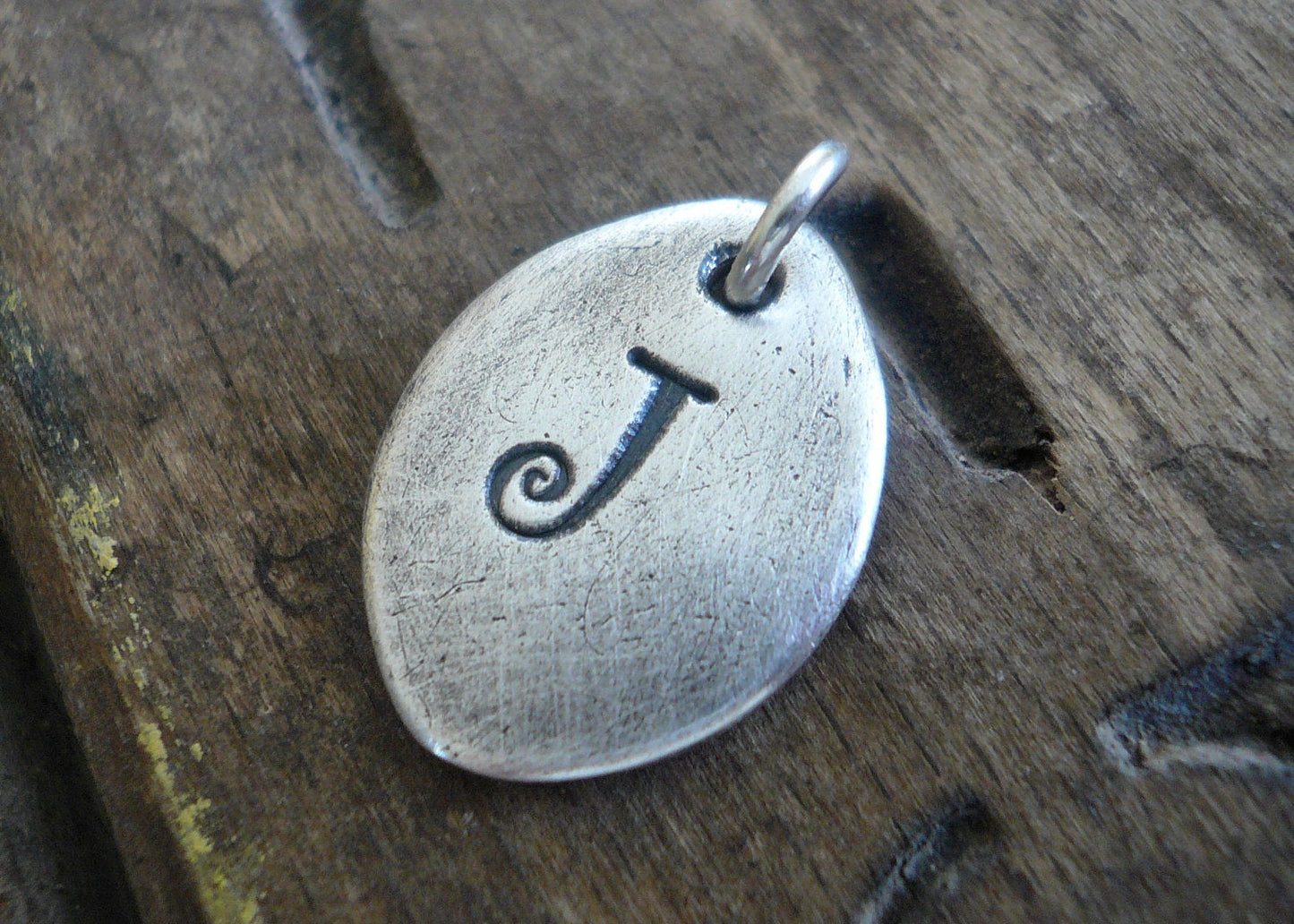 Oval Initial Pendant - Handmade. Personalized. Oxidized Fine Silver