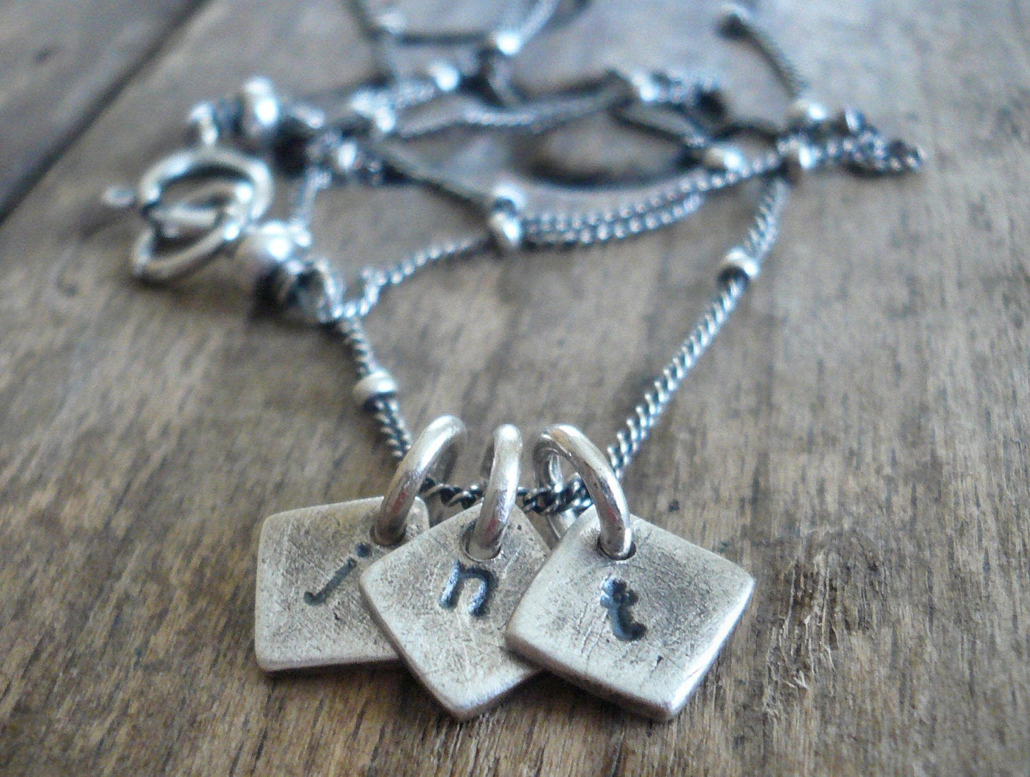 Monogram Necklace - Handmade. Personalized. Oxidized Fine and Sterling Silver