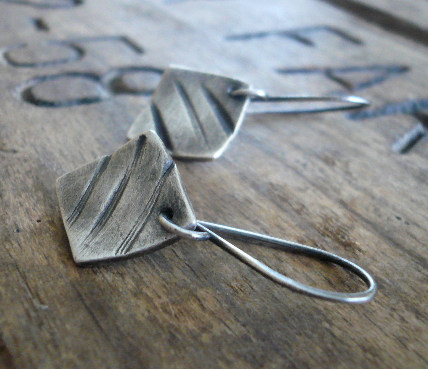 Road Less Traveled Earrings - Handmade. Oxidized fine and sterling silver