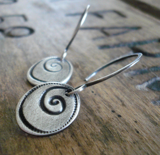 Helix Earrings - Handmade. Oxidized fine and sterling silver