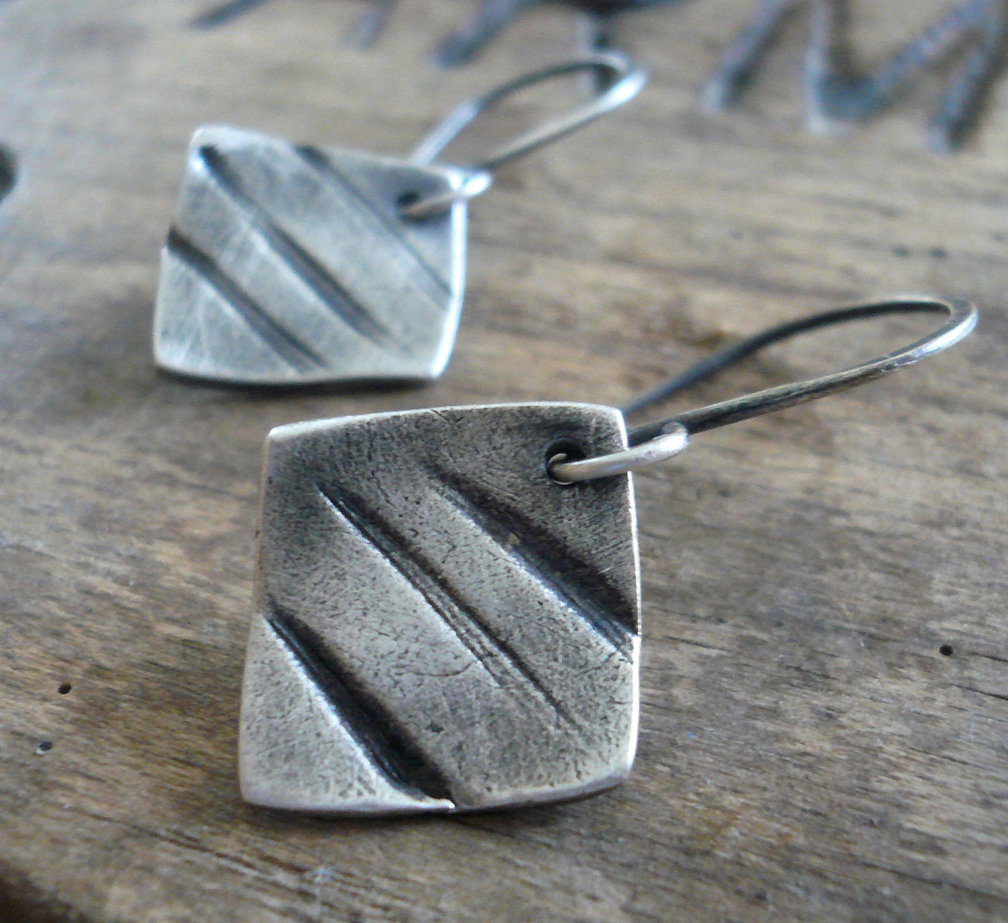 Road Less Traveled Earrings - Handmade. Oxidized fine and sterling silver
