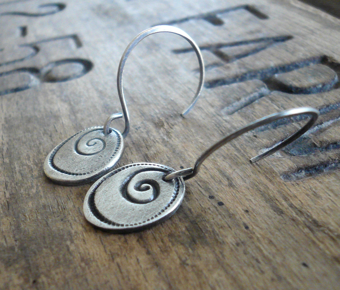 Helix Earrings - Handmade. Oxidized fine and sterling silver