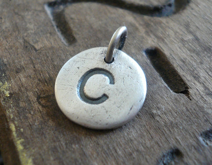 Initial Pendant Upper Case Block Font - Handmade. Personalized. Oxidized Fine Silver