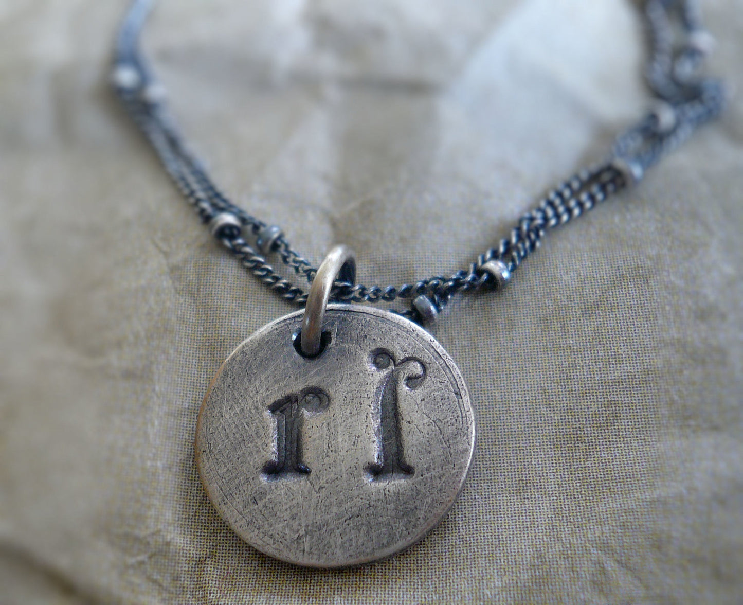 Initial Pendant Lower Case - Handmade. Personalized. Oxidized Fine Silver