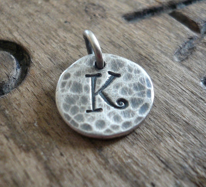 Hammered Initial Pendant Upper Case- Handmade. Personalized. Oxidized Fine Silver
