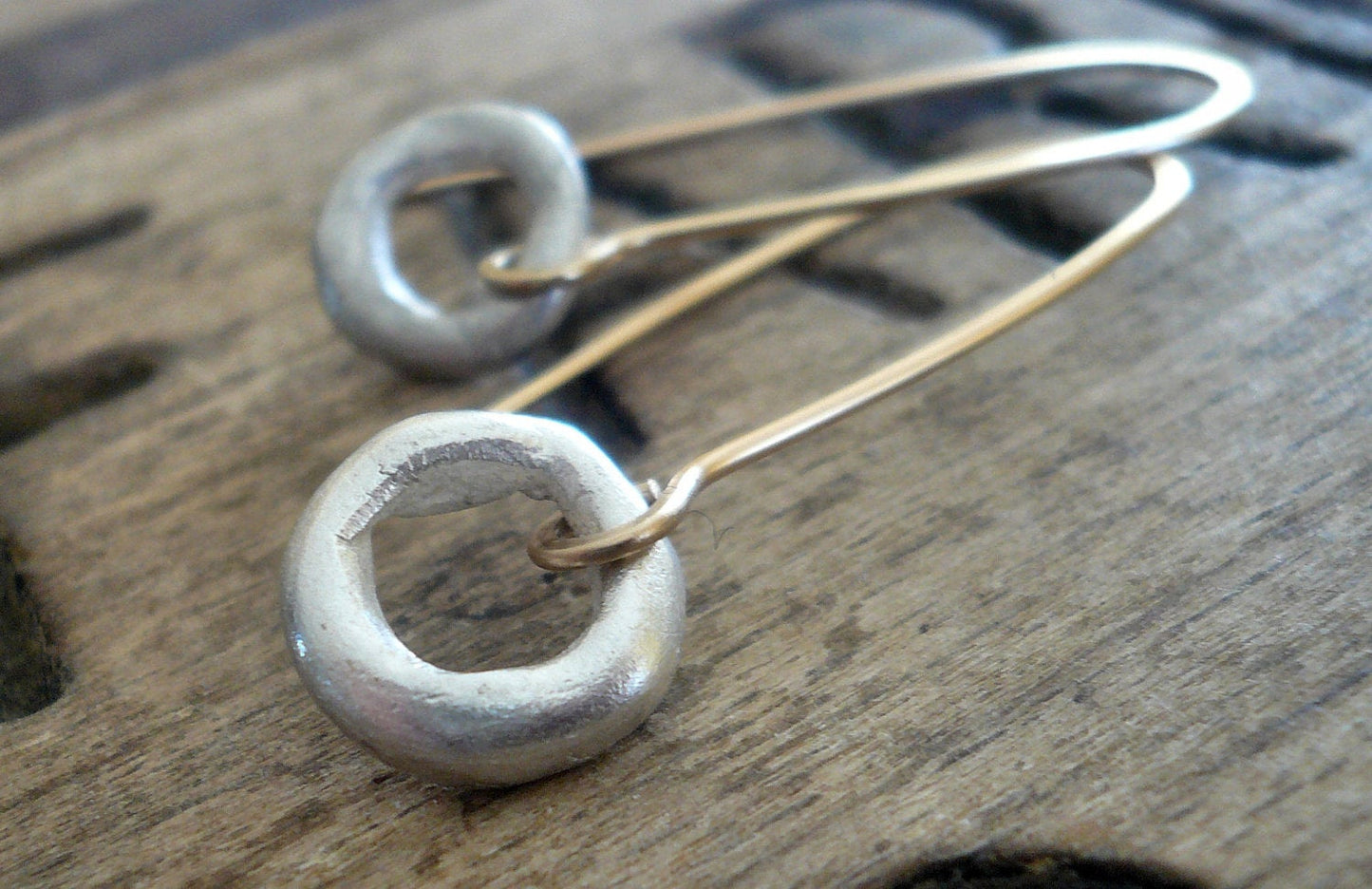 Unity Earrings - Handmade. Mixed Metal. Brushed Fine Silver &14kt Goldfill