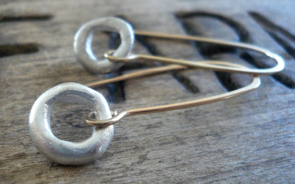 Unity Earrings - Handmade. Mixed Metal. Brushed Fine Silver &14kt Goldfill