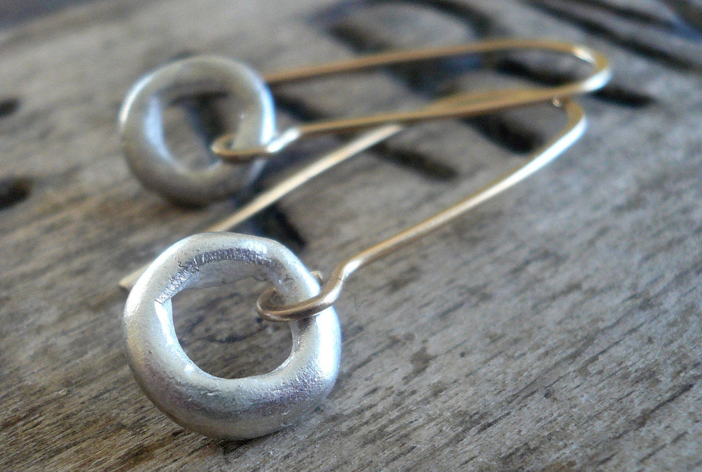 Unity Earrings - Handmade. Mixed Metal. Brushed Fine Silver &14kt Goldfill