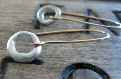 Unity Earrings - Handmade. Mixed Metal. Brushed Fine Silver &14kt Goldfill