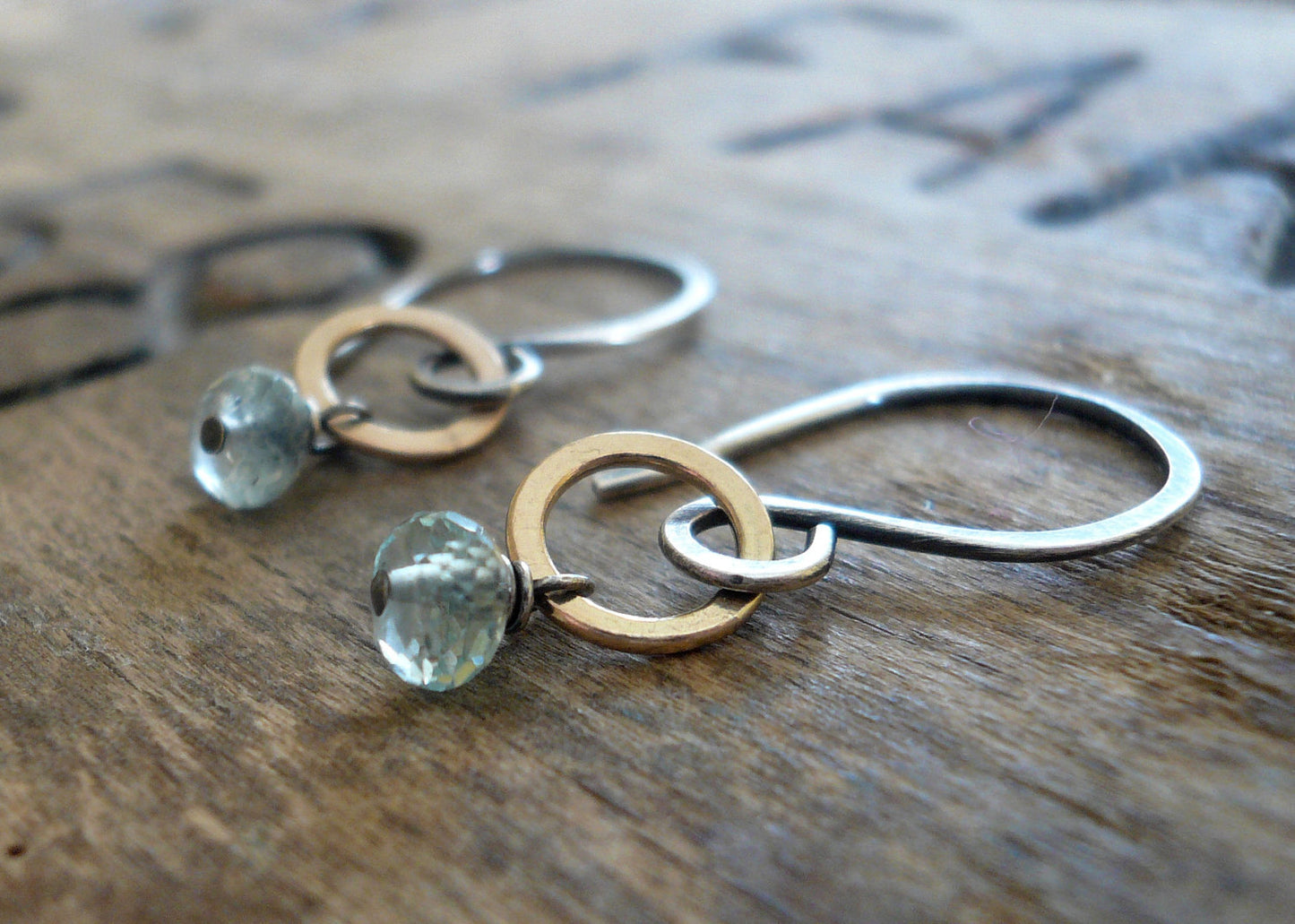 Twinkle Earrings Wonderland Collection - Aquamarine. Oxidized Sterling Silver. 14kt Goldfill dangle earrings. March Birthstone