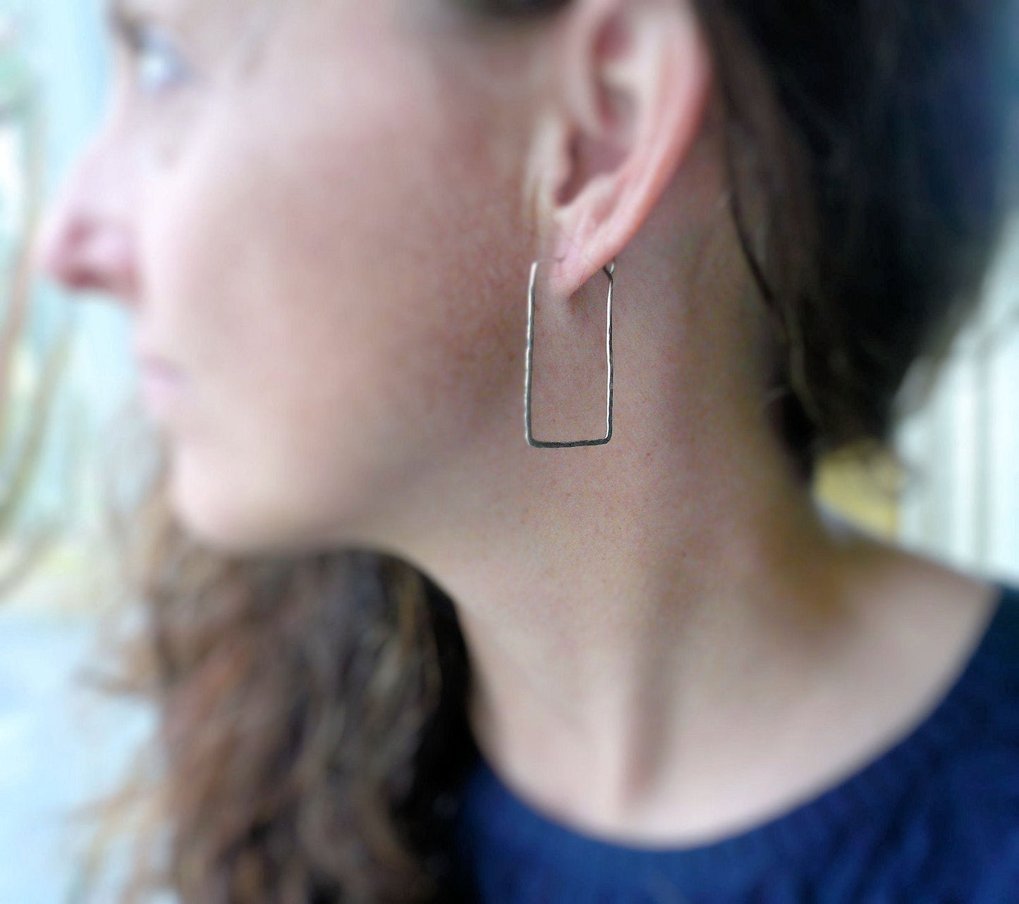 Mangly Rectangles - Textured. Hammered. Oxidized Sterling Silver Hoops