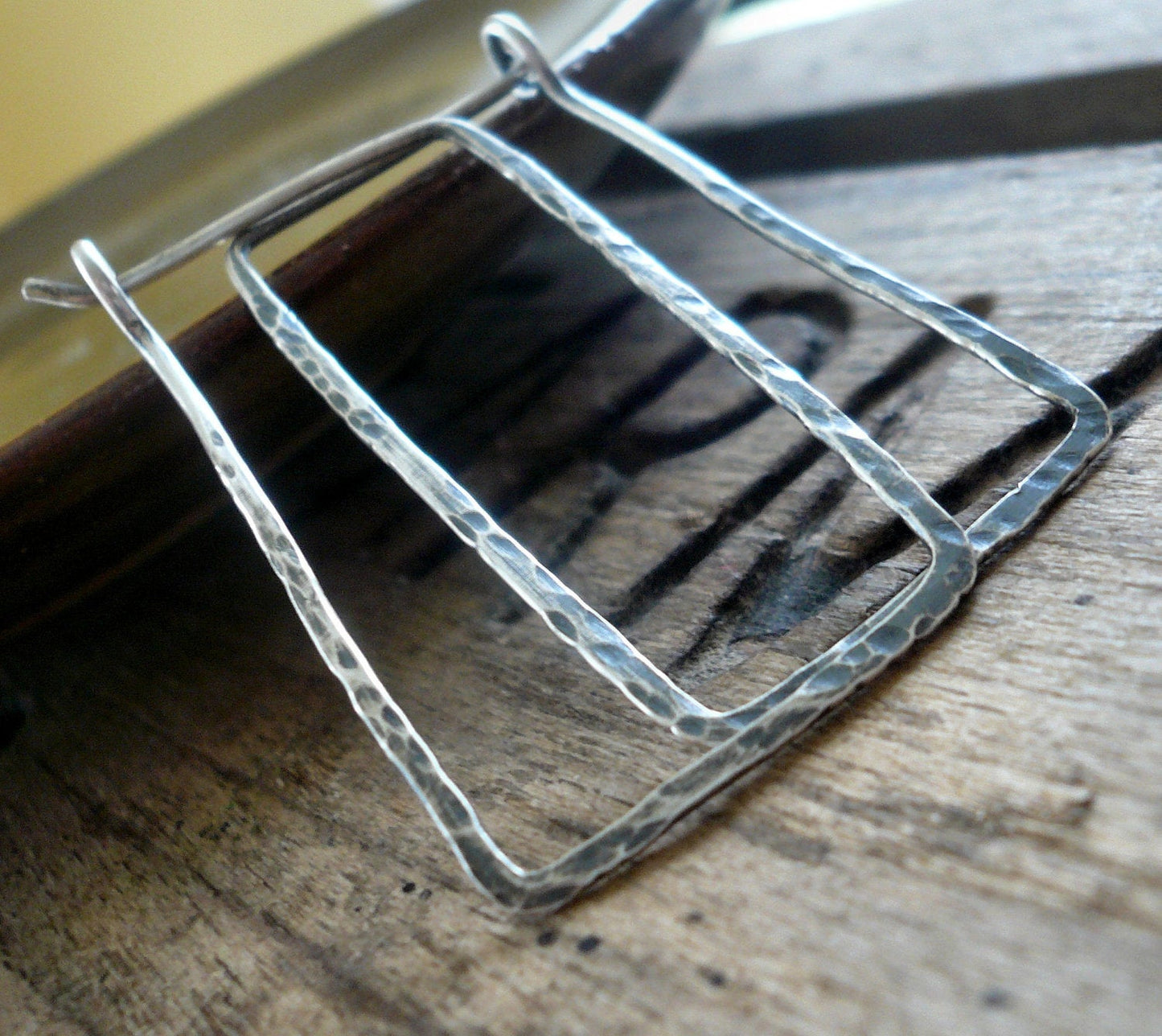 Mangly Rectangles - Textured. Hammered. Oxidized Sterling Silver Hoops