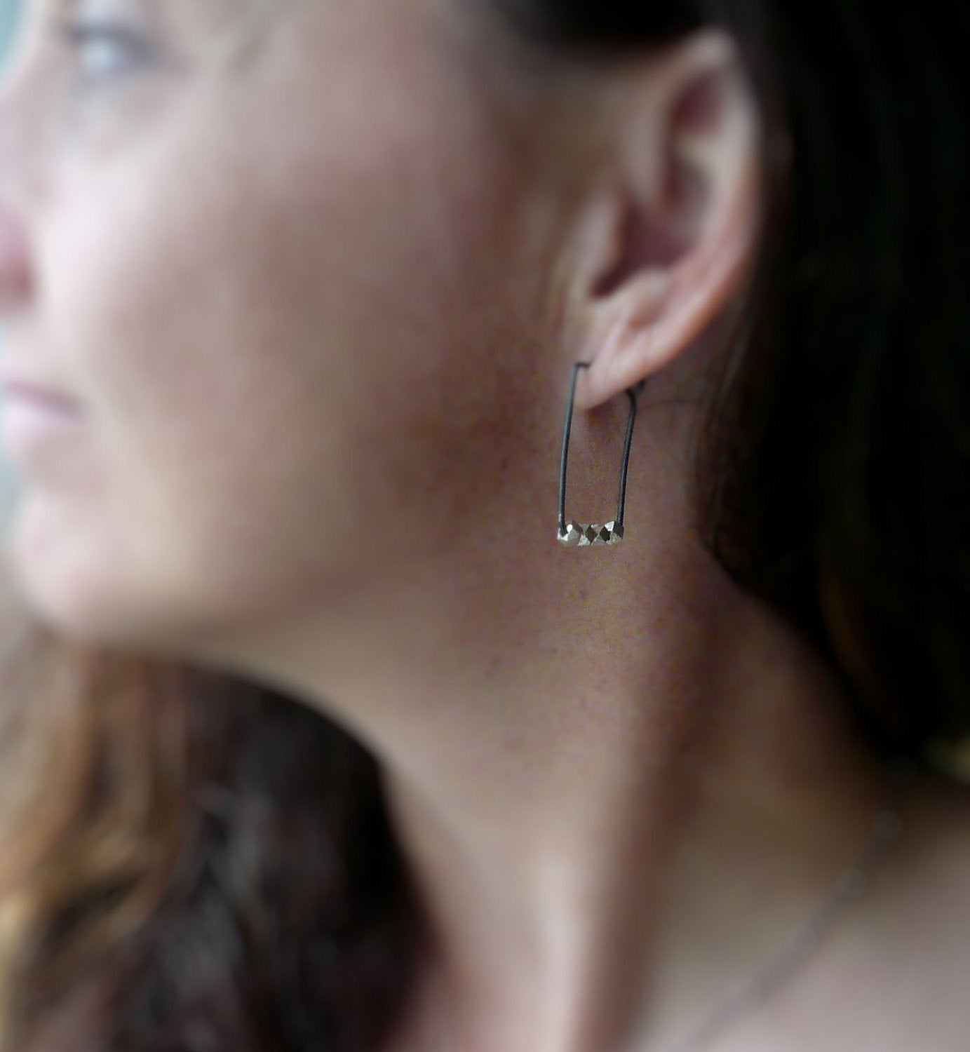 Prospector Earrings - Handmade. Oxidized Sterling and Fine Silver Hoops