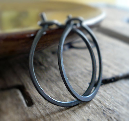 Lil' Every Day Hoops - Handmade. Heavily Oxidized Sterling Silver