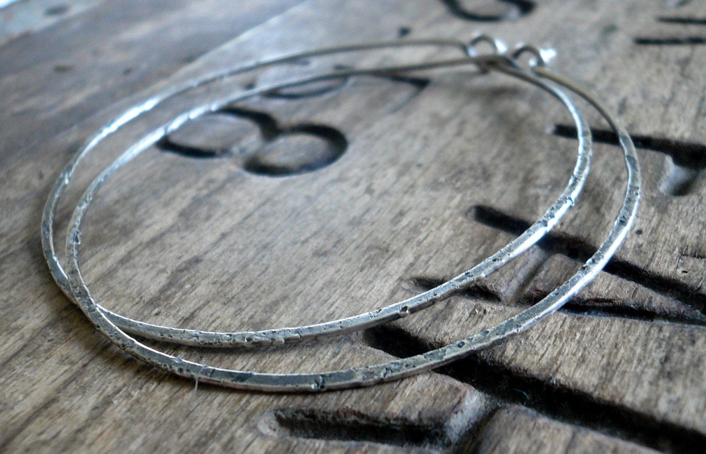 Tattered Hoops - Handmade. Sterling Silver. Choice of 5 sizes. Oxidized and Polished