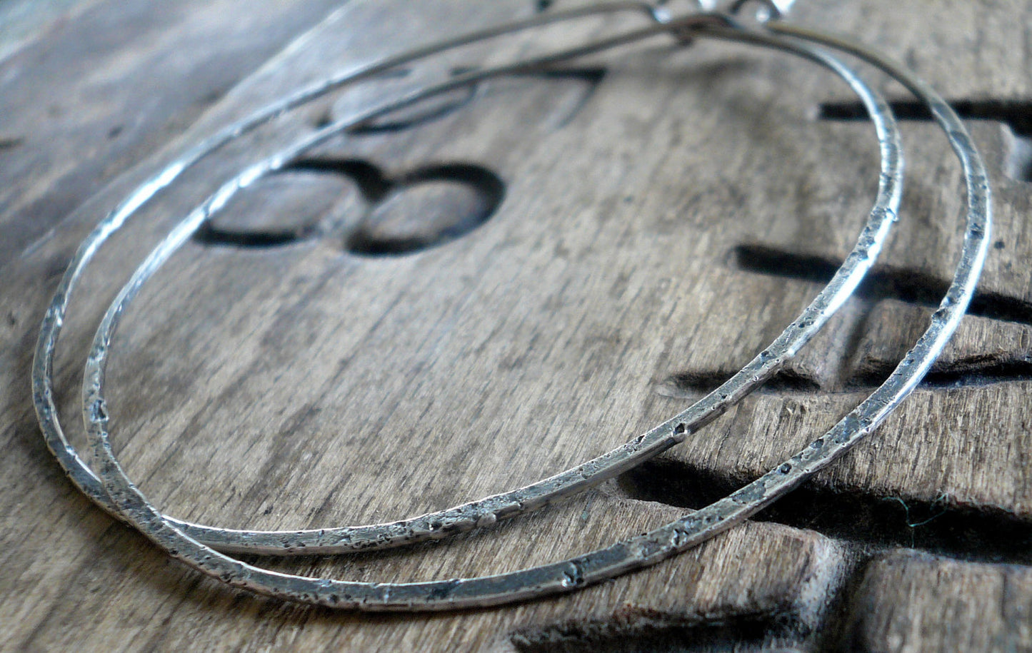 Tattered Hoops - Handmade. Sterling Silver. Choice of 5 sizes. Oxidized and Polished