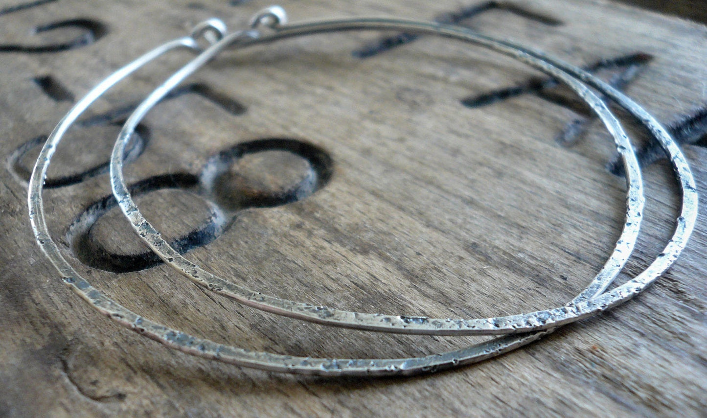 Tattered Hoops - Handmade. Sterling Silver. Choice of 5 sizes. Oxidized and Polished