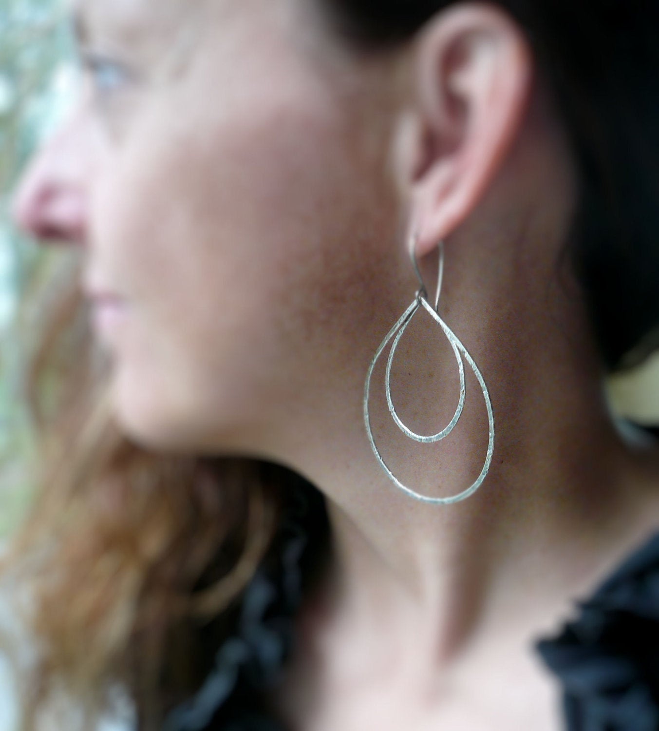 Duo of Tattered Tears - Handmade. Oxidized, textured sterling silver Earrings