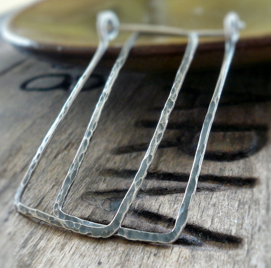 Mangly Rectangles - Textured. Hammered. Oxidized Sterling Silver Hoops