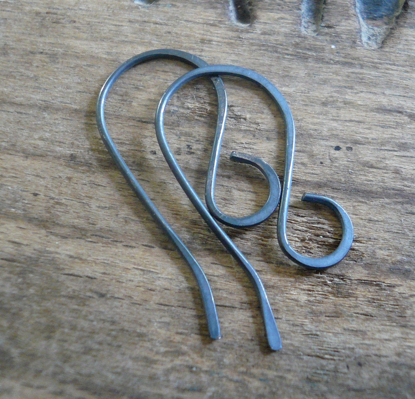 Large Loop Solitaire Sterling Silver Earwires - Handmade. Handforged. Heavily Oxidized