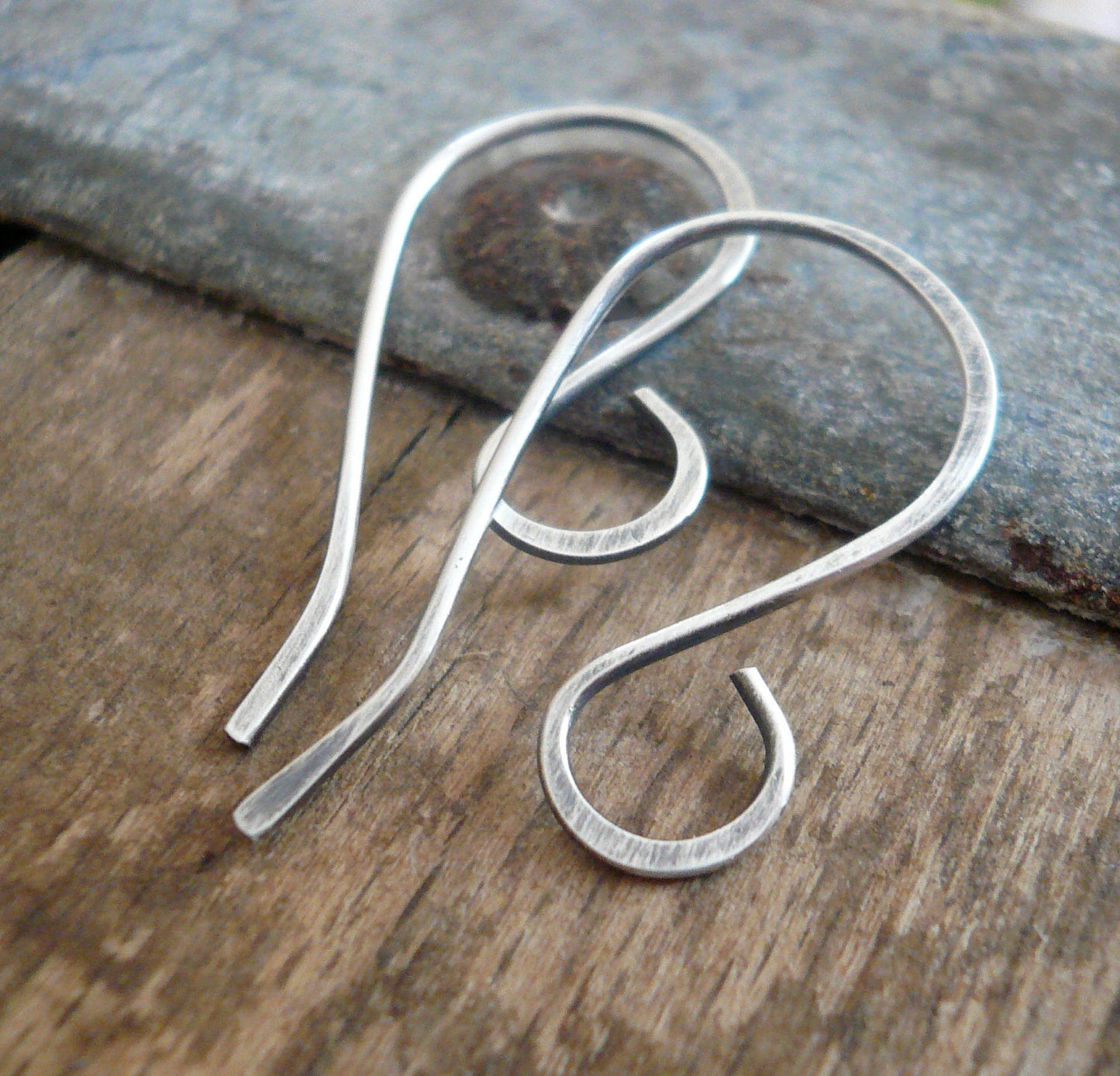12 Pairs of my Large Loop Solitaire Sterling Silver Earwires - Handmade. Handforged. Oxidized & Polished