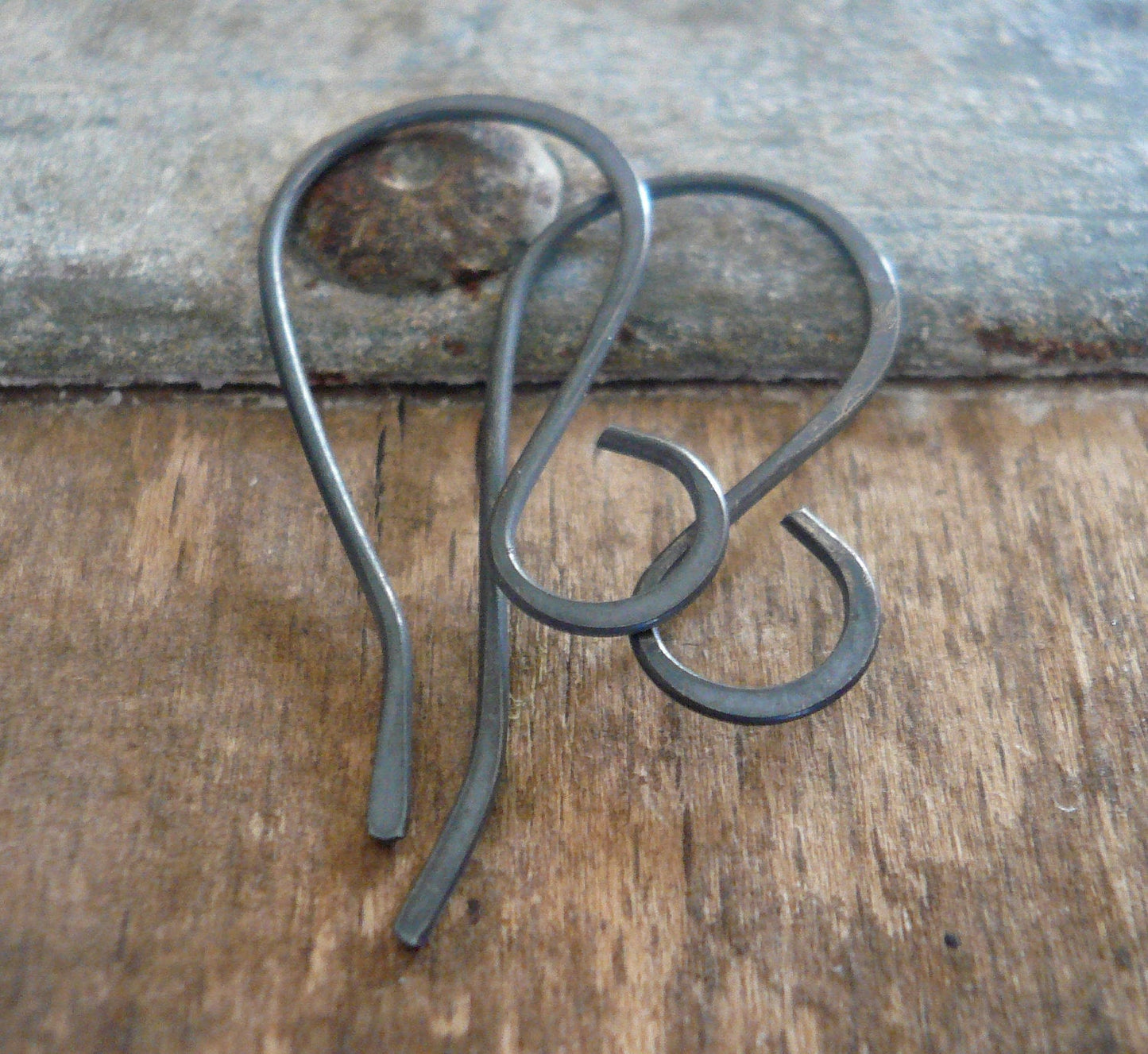 Large Loop Solitaire Sterling Silver Earwires - Handmade. Handforged. Heavily Oxidized