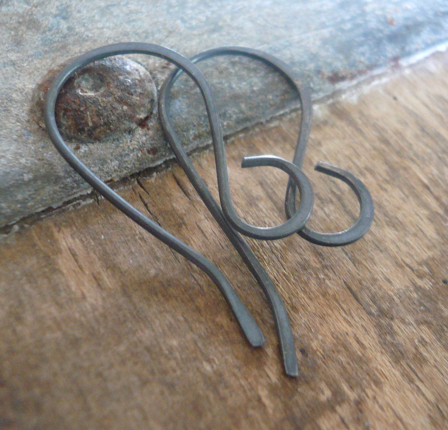 Large Loop Solitaire Sterling Silver Earwires - Handmade. Handforged. Heavily Oxidized