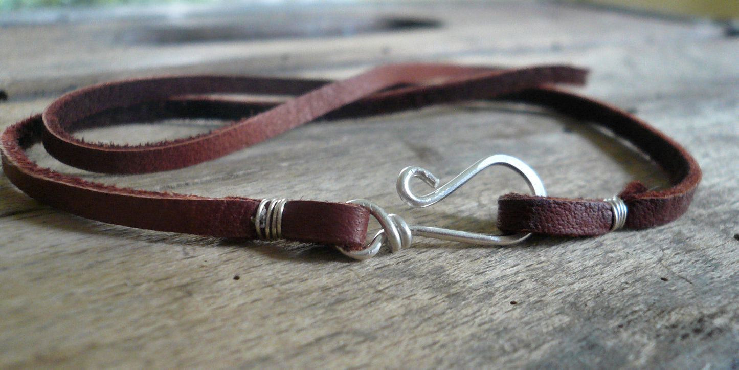 Design Your Own Necklace - 5 colors. Handmade. Sterling Silver handforged clasp. Leather