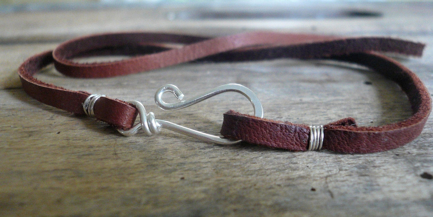 Design Your Own Necklace - 5 colors. Handmade. Sterling Silver handforged clasp. Leather