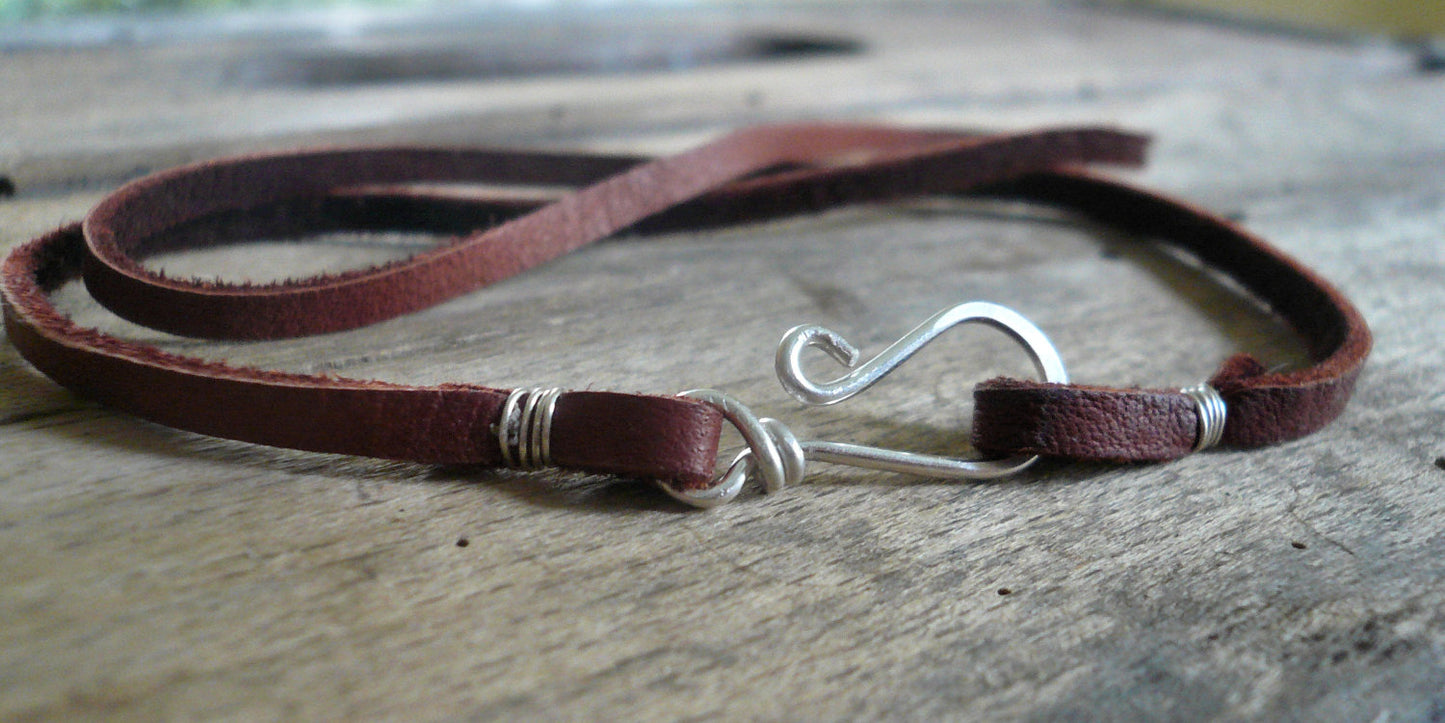 Soft supple Leather Necklace - 3mm. 5 colors. Handforged sterling silver clasp, Your choice of length & color