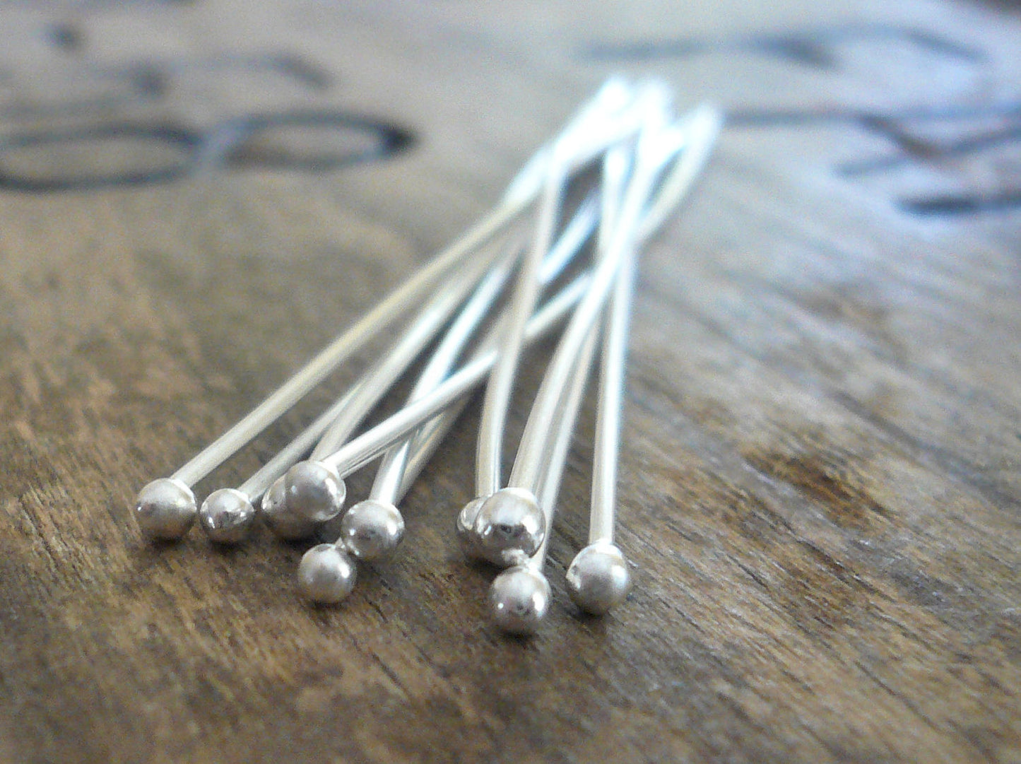 10 2" Fine Silver 24 GAUGE Handmade Ball Headpins - 2 inches. Oxidized and polished
