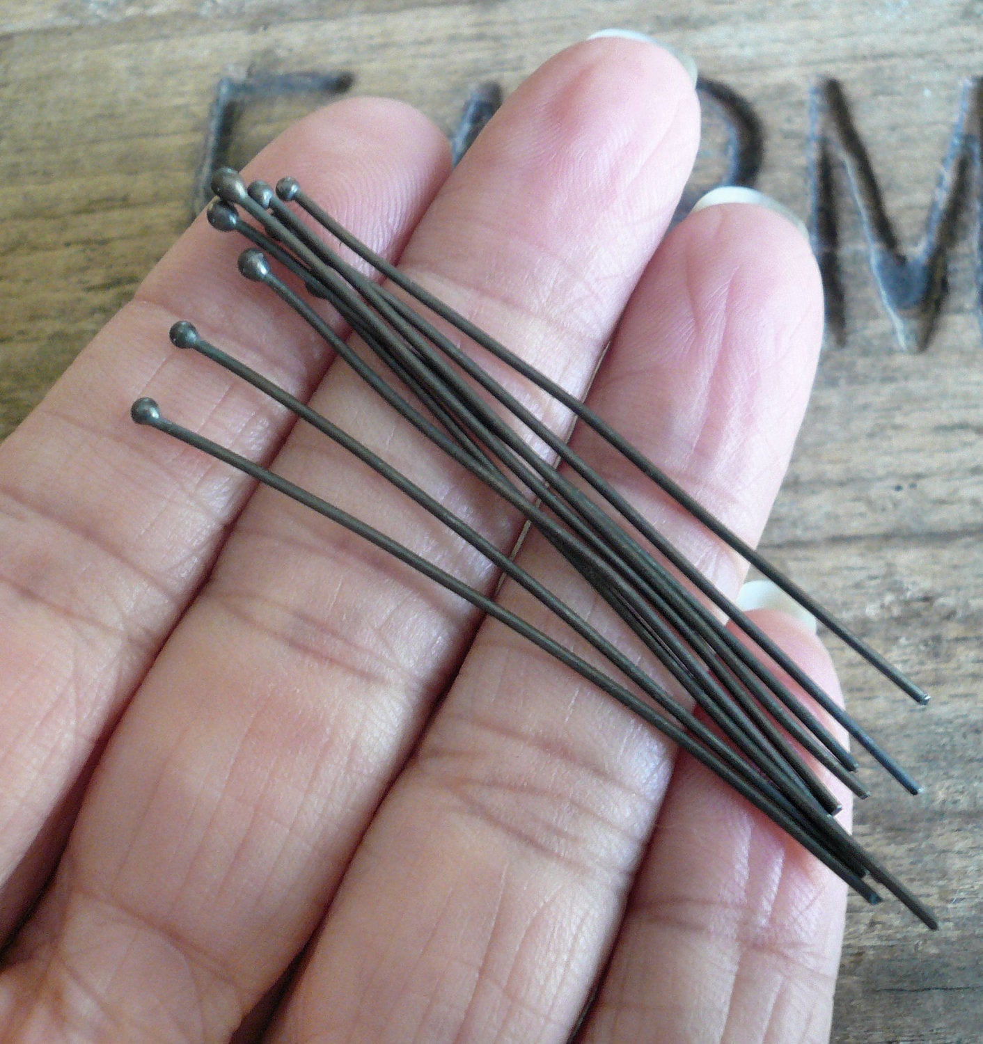 10 3" Fine Silver 24 GAUGE Handmade Ball Headpins - 3 inches. Oxidized and polished