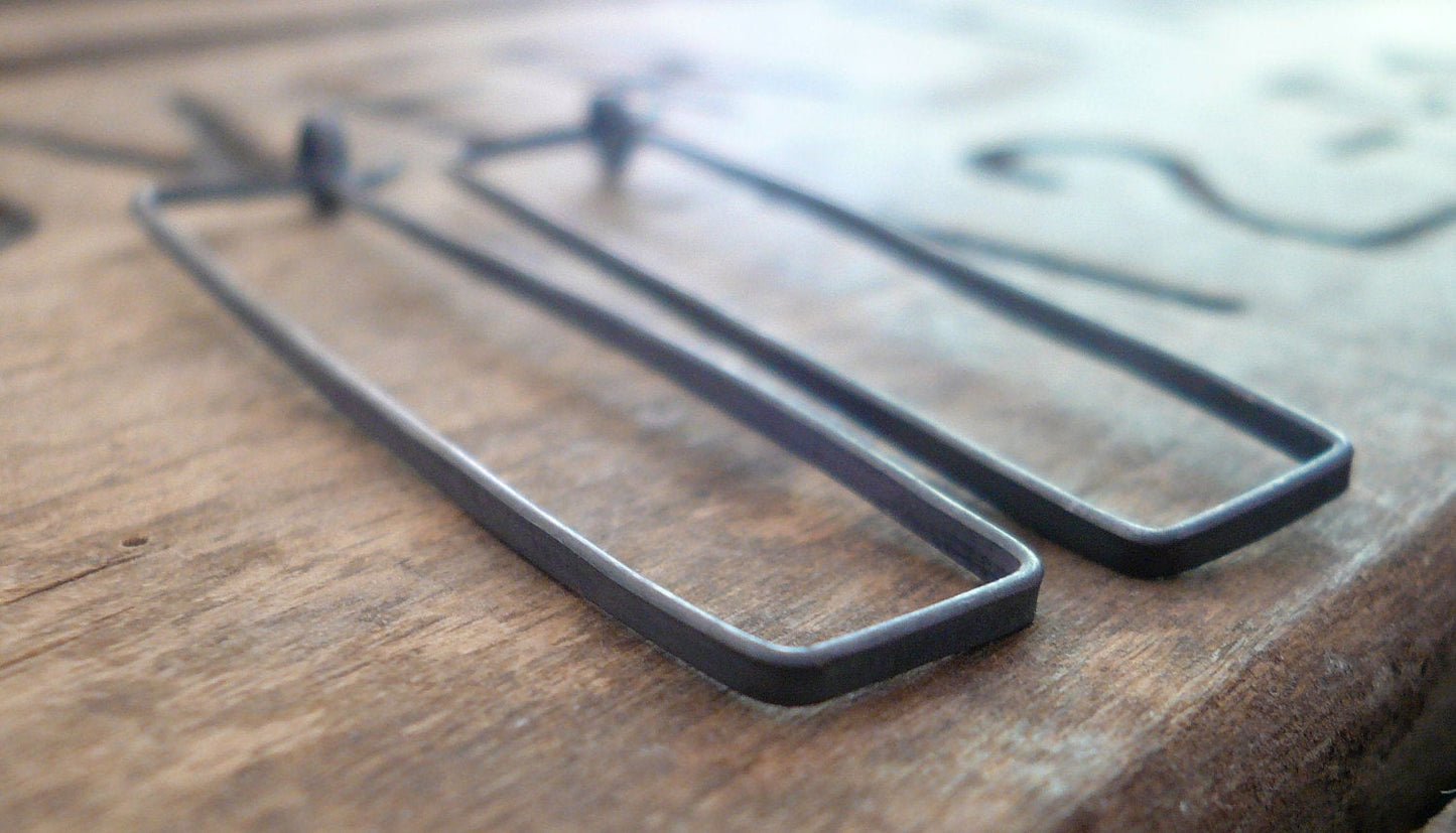 Svelte Hoops Large - Handmade. Hand forged. Heavily Oxidized Sterling Silver Earrings