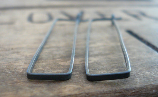 Svelte Hoops Large - Handmade. Hand forged. Heavily Oxidized Sterling Silver Earrings