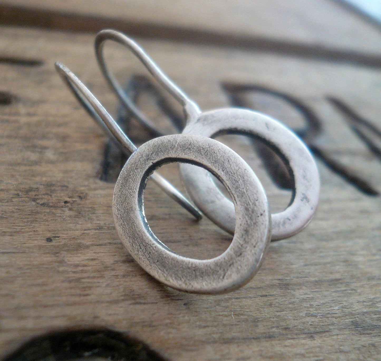 Modesty Earrings. Oval - Handmade. Oxidized fine recycled silver