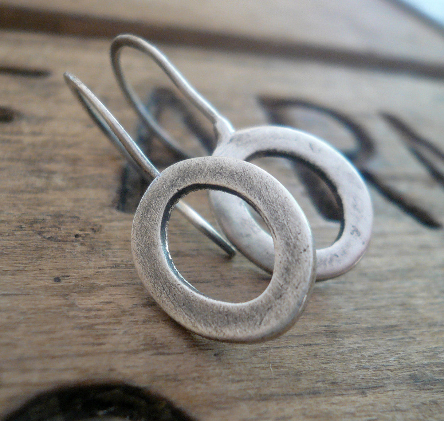 Modesty Earrings. Diamond - Handmade. Brushed fine recycled silver